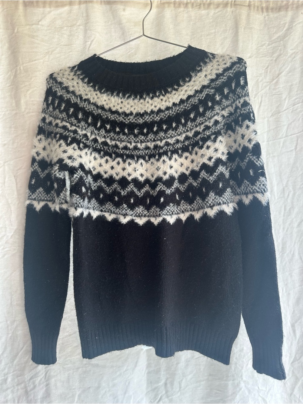 Talbots Black & White Nordic Crewneck Sweater